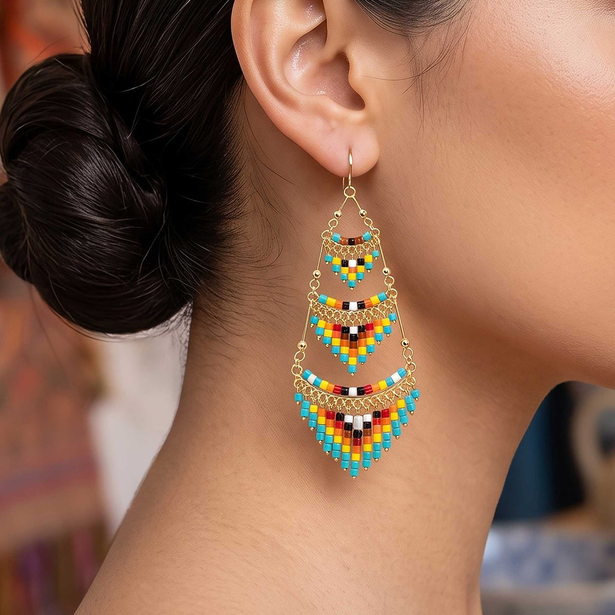 Cleopatra Czech Bead Chandelier Earrings, Stainless Steel Dangle Earrings - Gem Avenue Retail