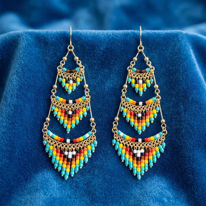 Cleopatra Czech Bead Chandelier Earrings, Stainless Steel Dangle Earrings - Gem Avenue Retail