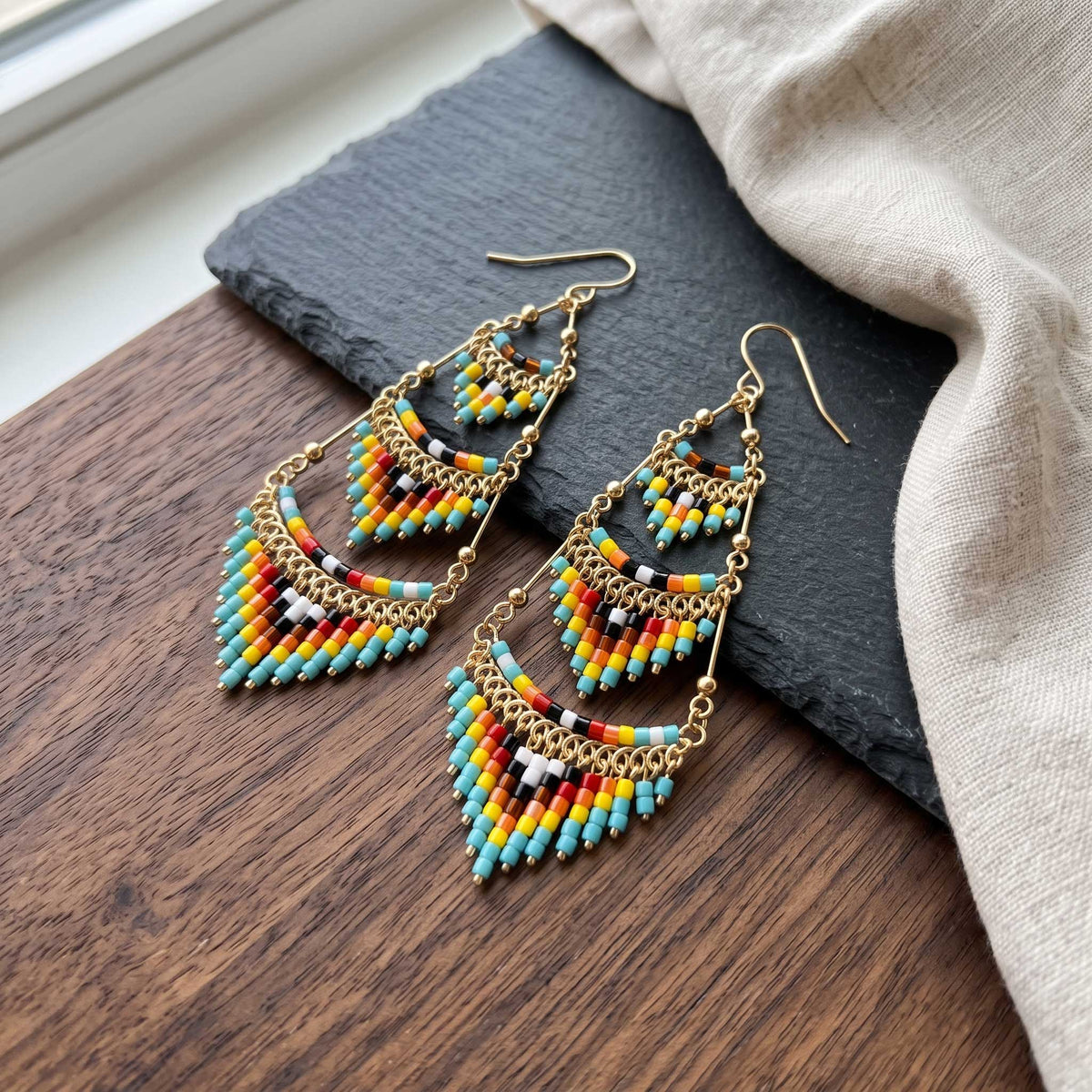 Cleopatra Czech Bead Chandelier Earrings, Stainless Steel Dangle Earrings - Gem Avenue Retail