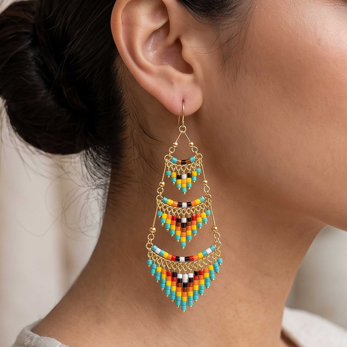 Cleopatra Czech Bead Chandelier Earrings, Stainless Steel Dangle Earrings - Gem Avenue Retail