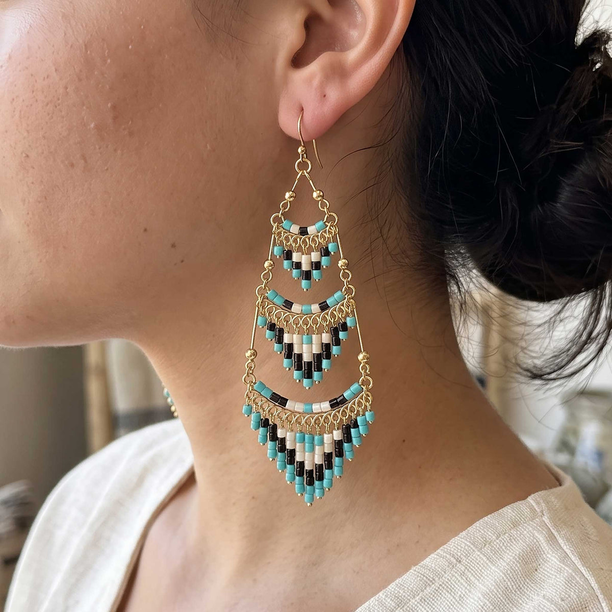 Cleopatra Czech Bead Chandelier Earrings, Stainless Steel Dangle Earrings - Gem Avenue Retail