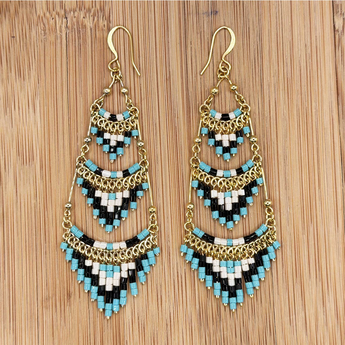 Cleopatra Czech Bead Chandelier Earrings, Stainless Steel Dangle Earrings - Gem Avenue Retail