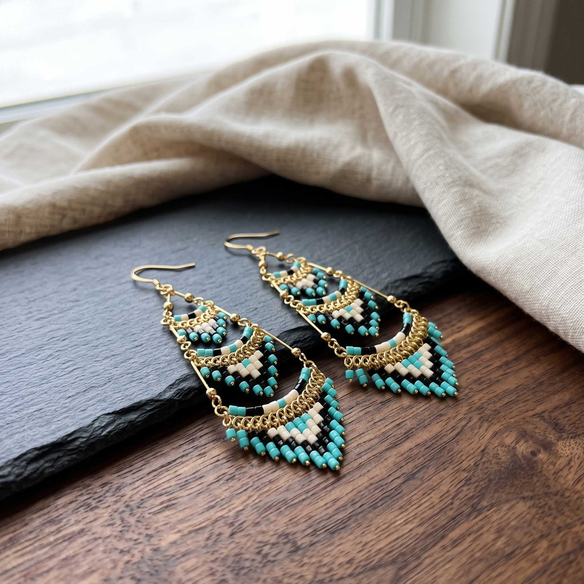 Cleopatra Czech Bead Chandelier Earrings, Stainless Steel Dangle Earrings - Gem Avenue Retail