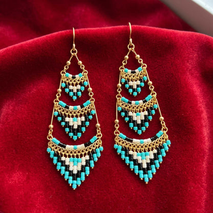 Cleopatra Czech Bead Chandelier Earrings, Stainless Steel Dangle Earrings - Gem Avenue Retail