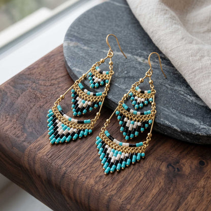 Cleopatra Czech Bead Chandelier Earrings, Stainless Steel Dangle Earrings - Gem Avenue Retail