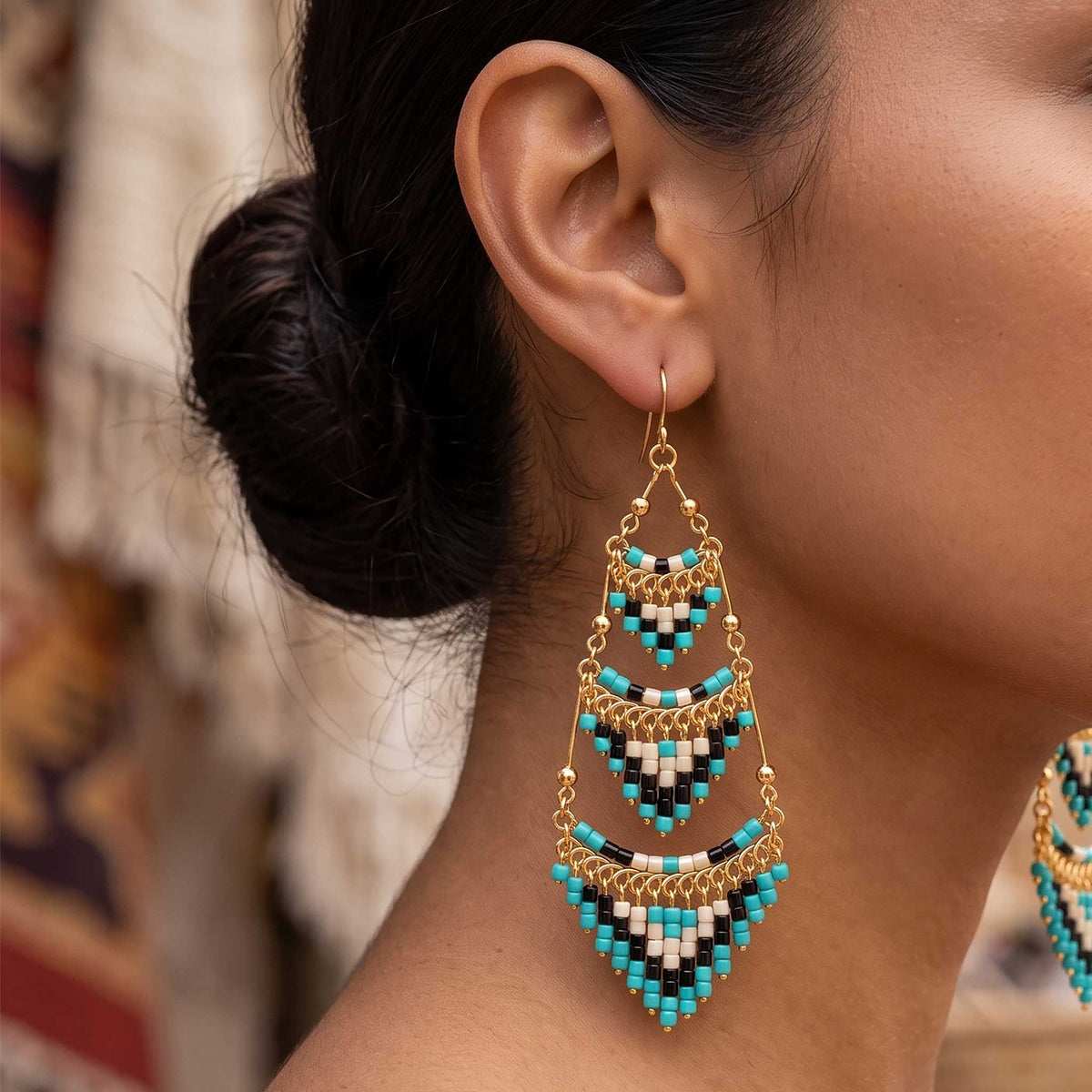 Cleopatra Czech Bead Chandelier Earrings, Stainless Steel Dangle Earrings - Gem Avenue Retail