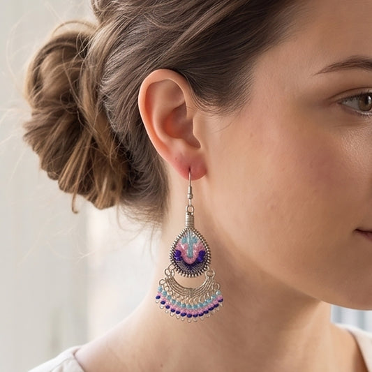 Stainless Steel & Silk Thread Dangle Earrings - Gem Avenue Retail