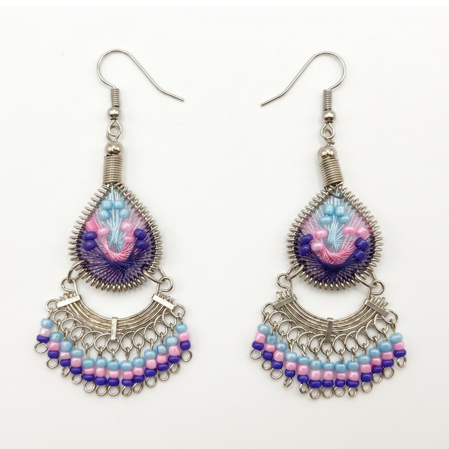 Stainless Steel & Silk Thread Dangle Earrings - Gem Avenue Retail