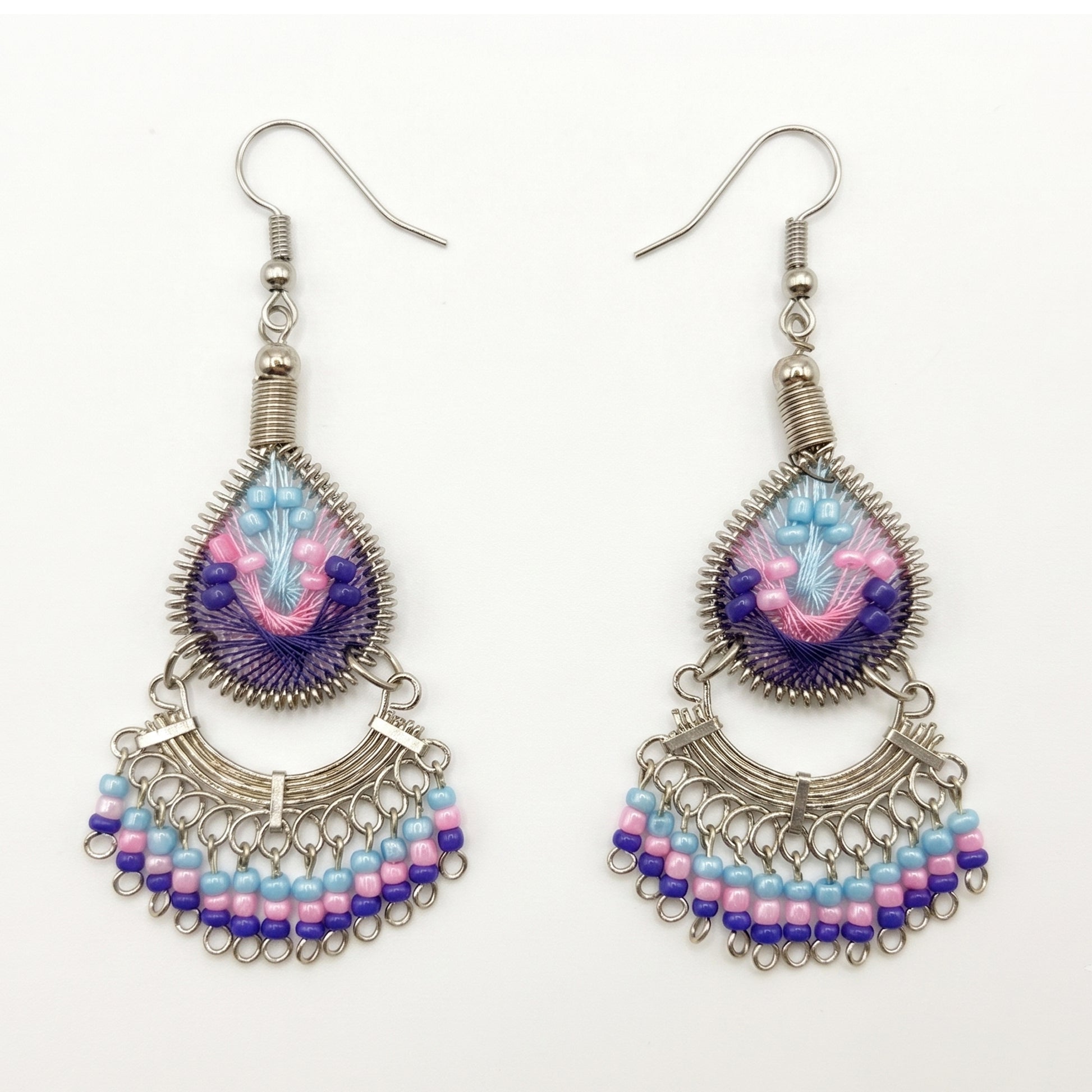 Stainless Steel & Silk Thread Dangle Earrings - Gem Avenue Retail