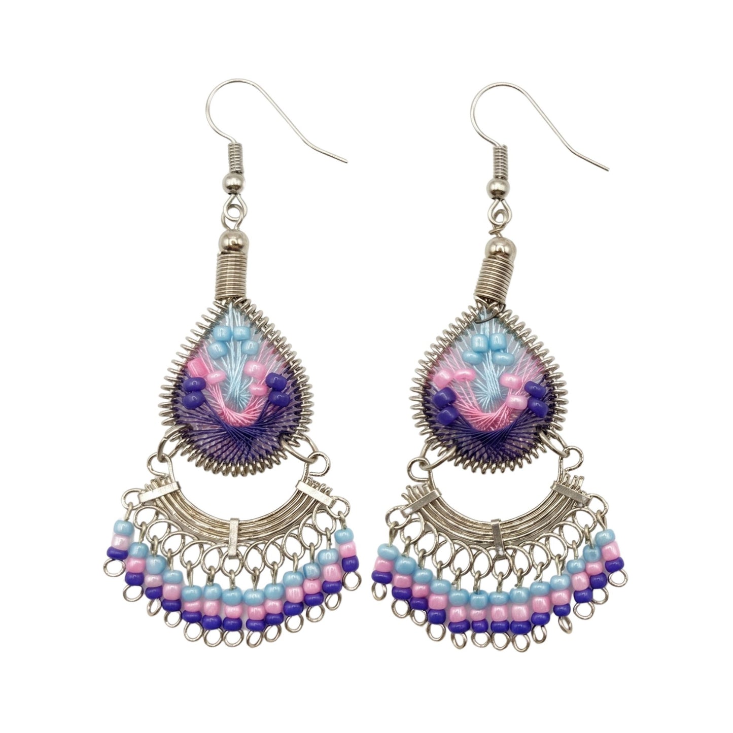 Stainless Steel & Silk Thread Dangle Earrings - Gem Avenue Retail
