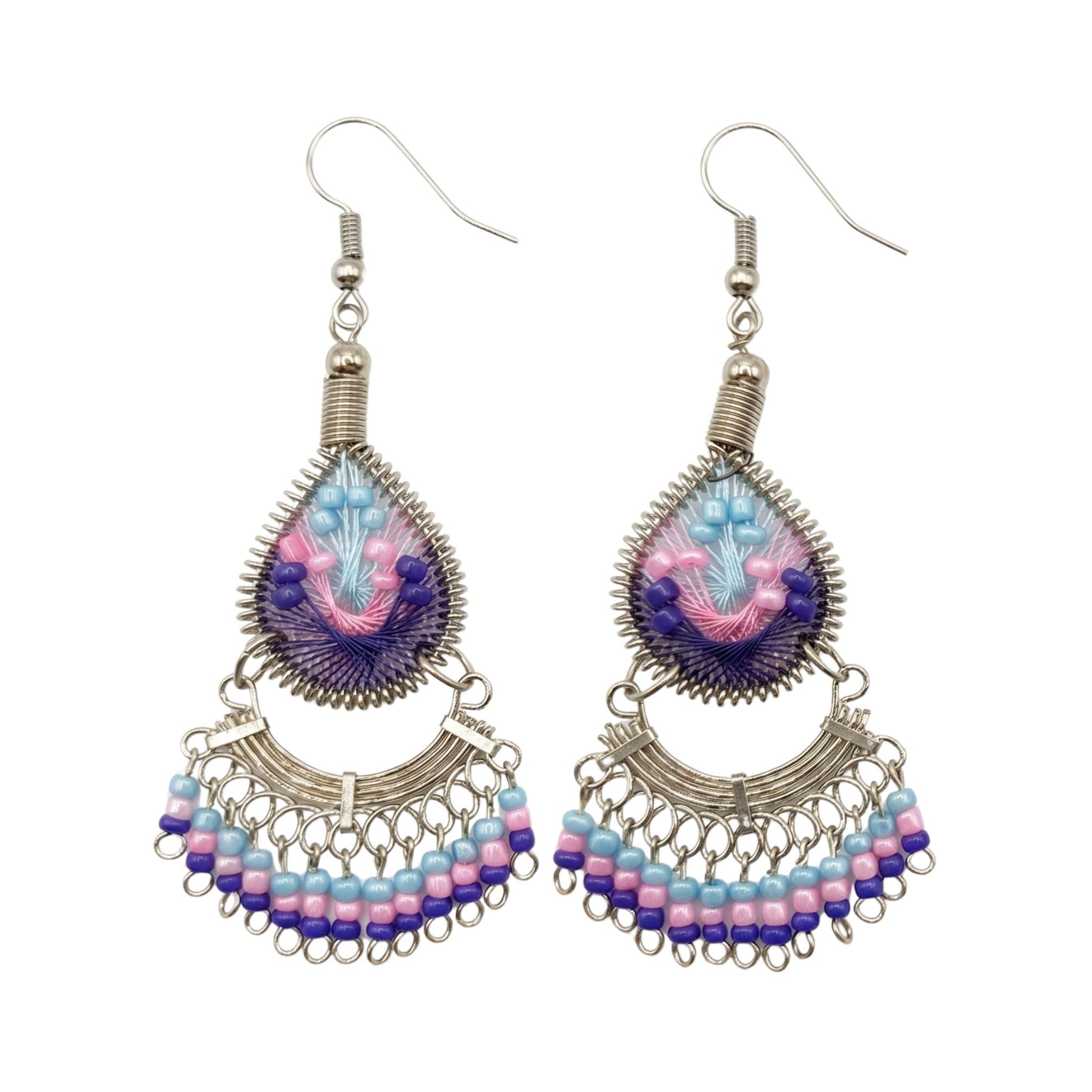 Stainless Steel & Silk Thread Dangle Earrings - Gem Avenue Retail