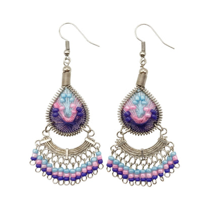 Stainless Steel & Silk Thread Dangle Earrings - Gem Avenue Retail