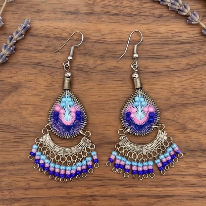 Stainless Steel & Silk Thread Dangle Earrings - Gem Avenue Retail