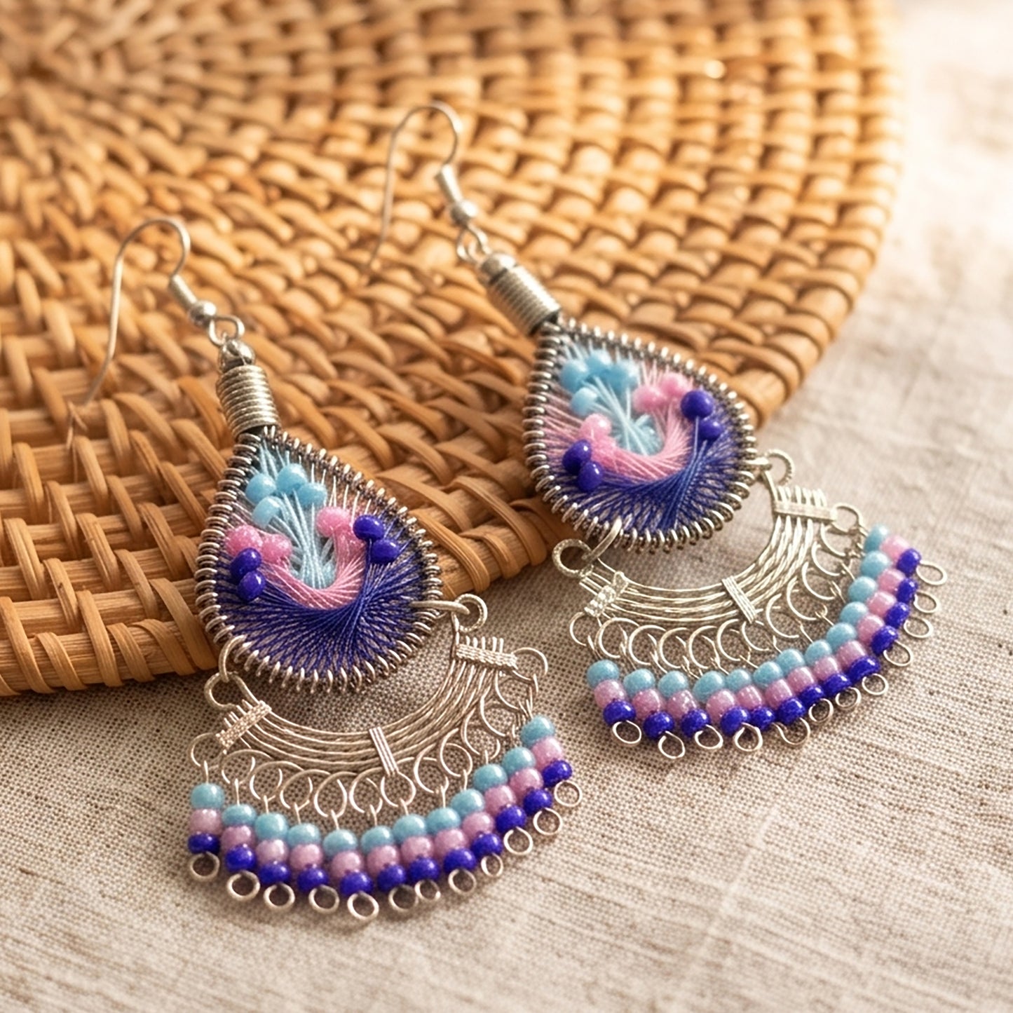 Stainless Steel & Silk Thread Dangle Earrings - Gem Avenue Retail