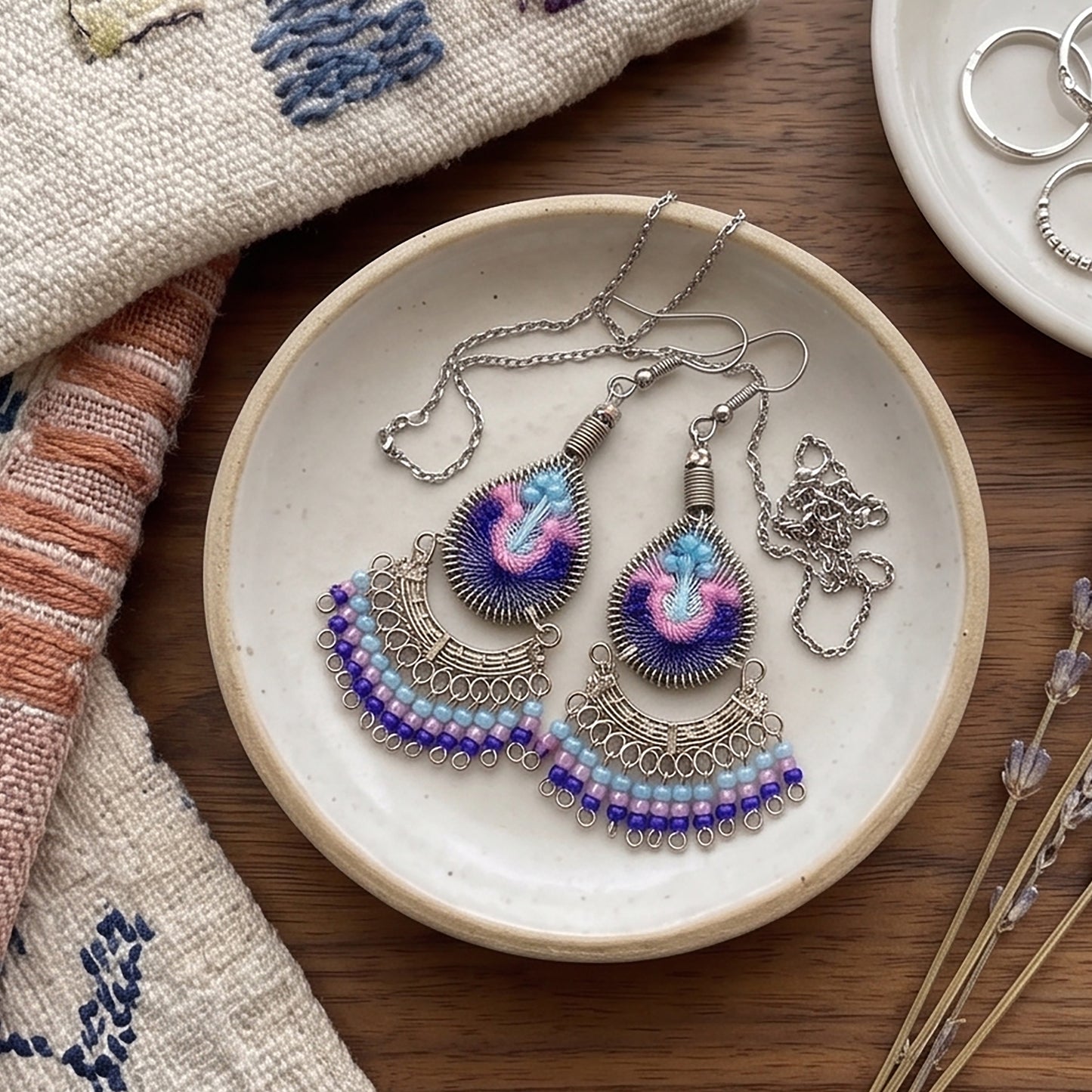 Stainless Steel & Silk Thread Dangle Earrings - Gem Avenue Retail