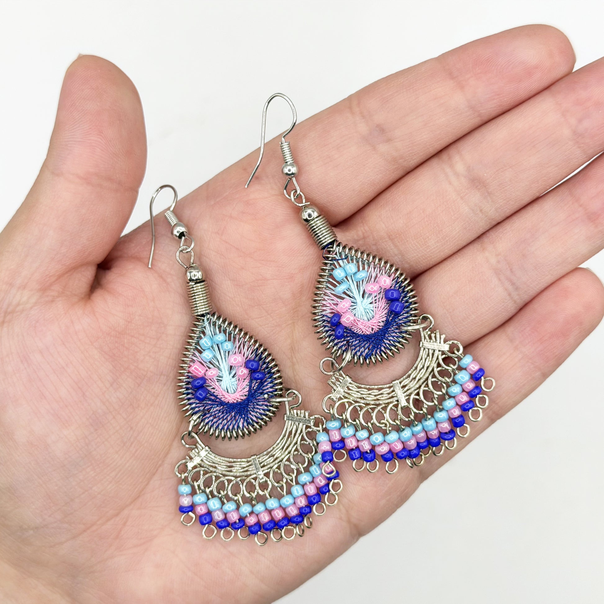 Stainless Steel & Silk Thread Dangle Earrings - Gem Avenue Retail