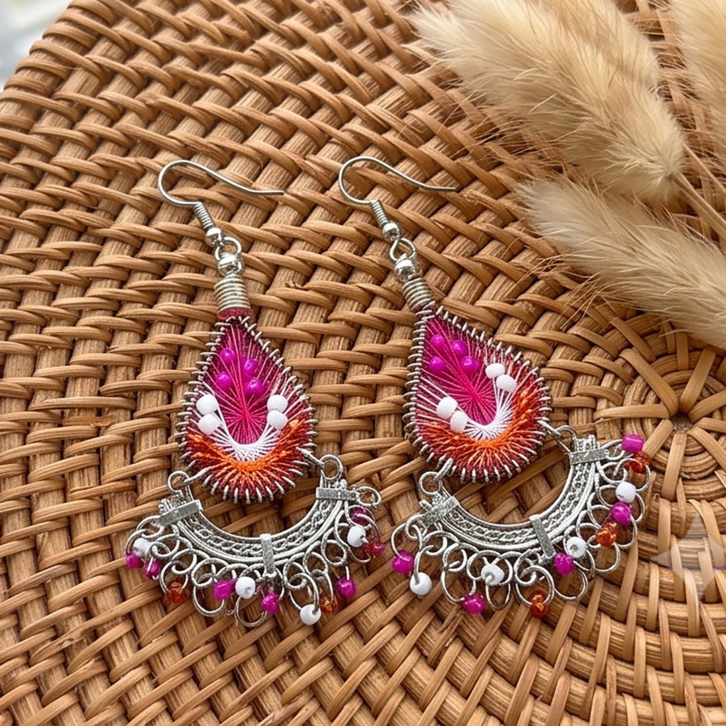 Silk Thread & Stainless Steel Dangle Earrings - Gem Avenue Retail