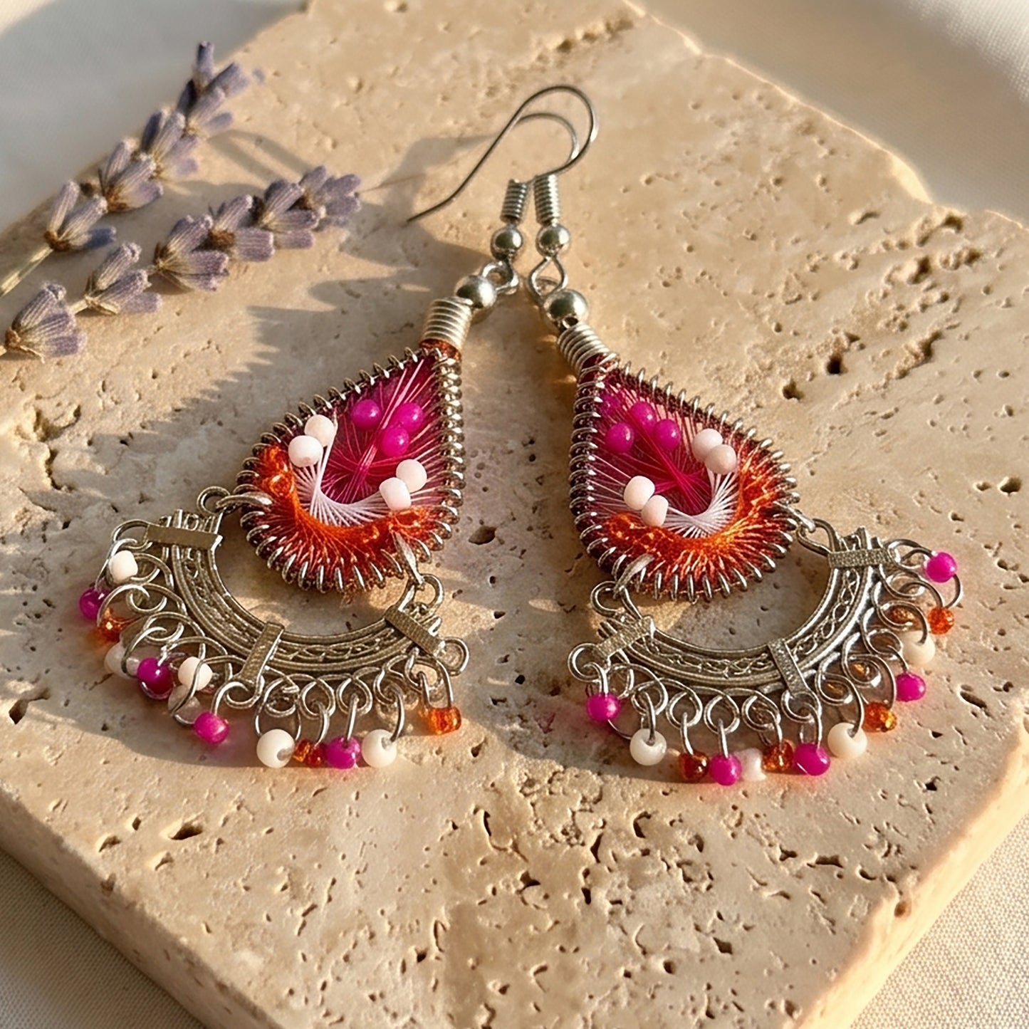 Silk Thread & Stainless Steel Dangle Earrings - Gem Avenue Retail