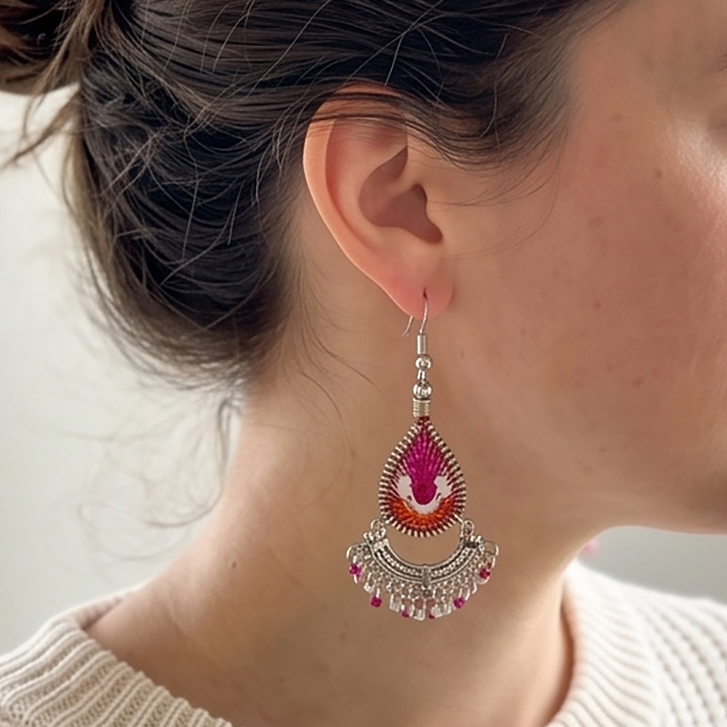Silk Thread & Stainless Steel Dangle Earrings - Gem Avenue Retail
