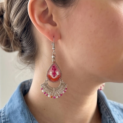 Silk Thread & Stainless Steel Dangle Earrings - Gem Avenue Retail