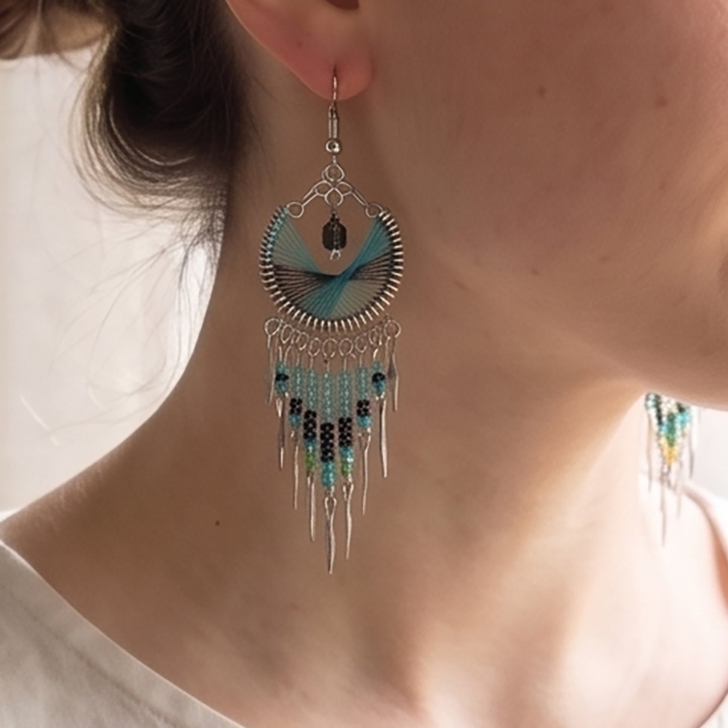 Silk Thread & Stainless Steel Dangle Earrings - Gem Avenue Retail