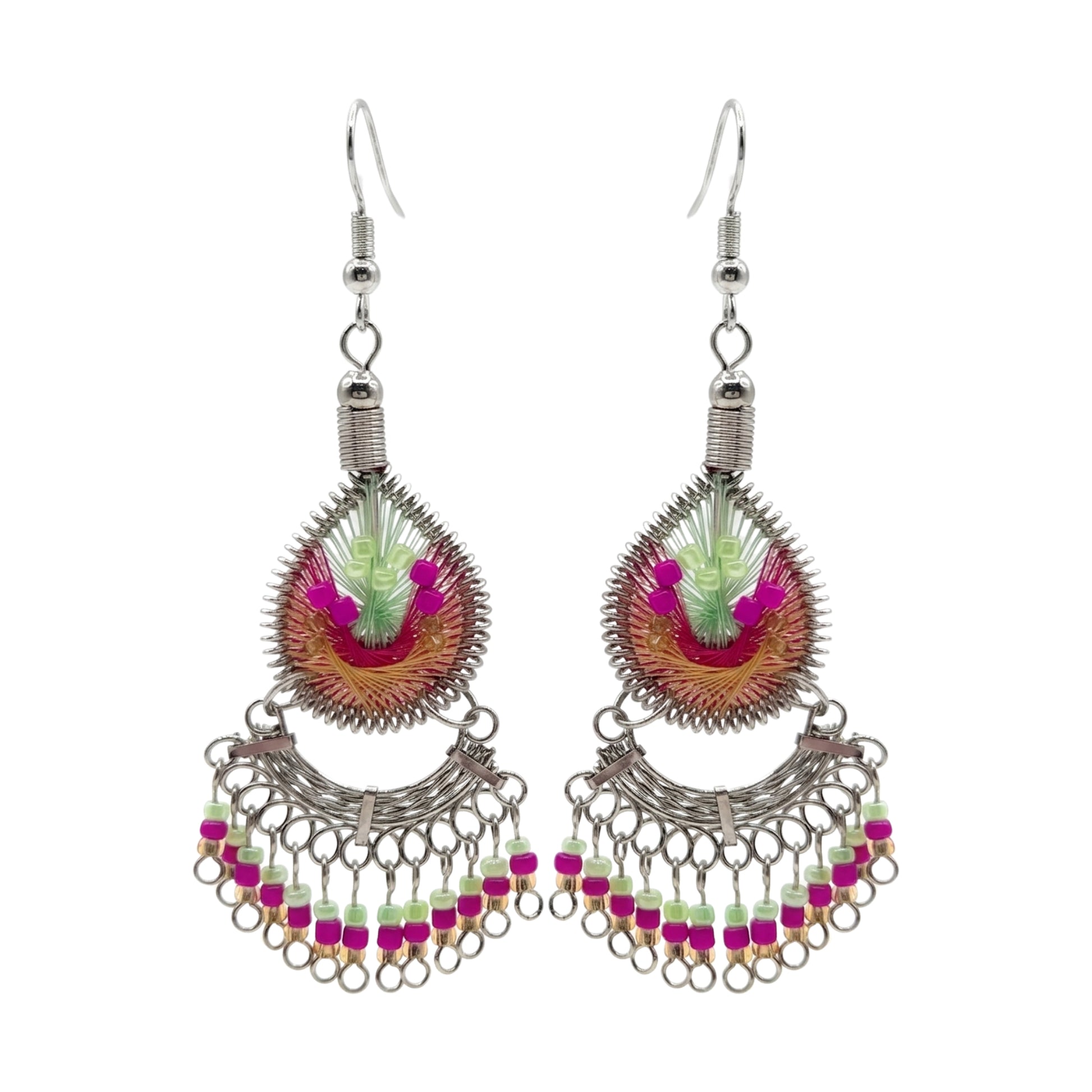 Silk Thread & Stainless Steel Dangle Earrings - Gem Avenue Retail