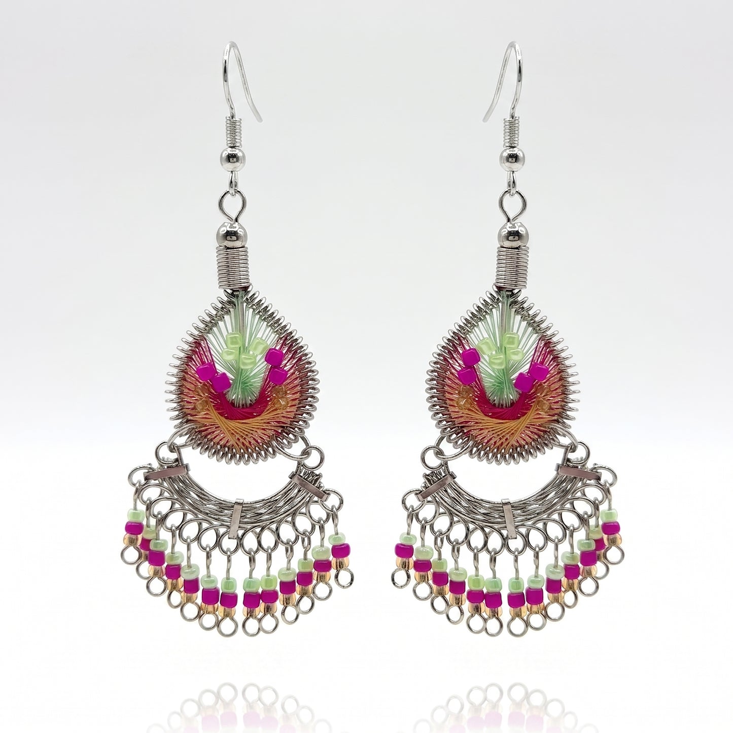 Silk Thread & Stainless Steel Dangle Earrings - Gem Avenue Retail
