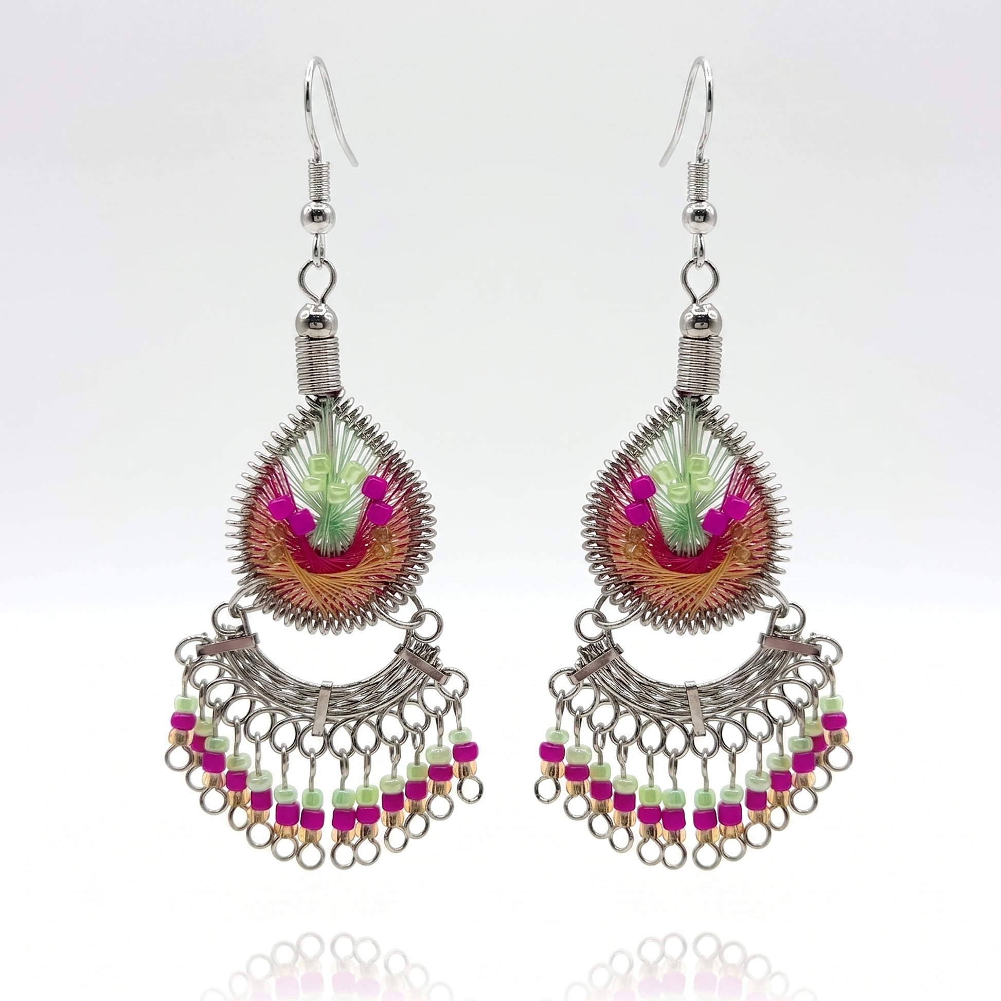Silk Thread & Stainless Steel Dangle Earrings - Gem Avenue Retail