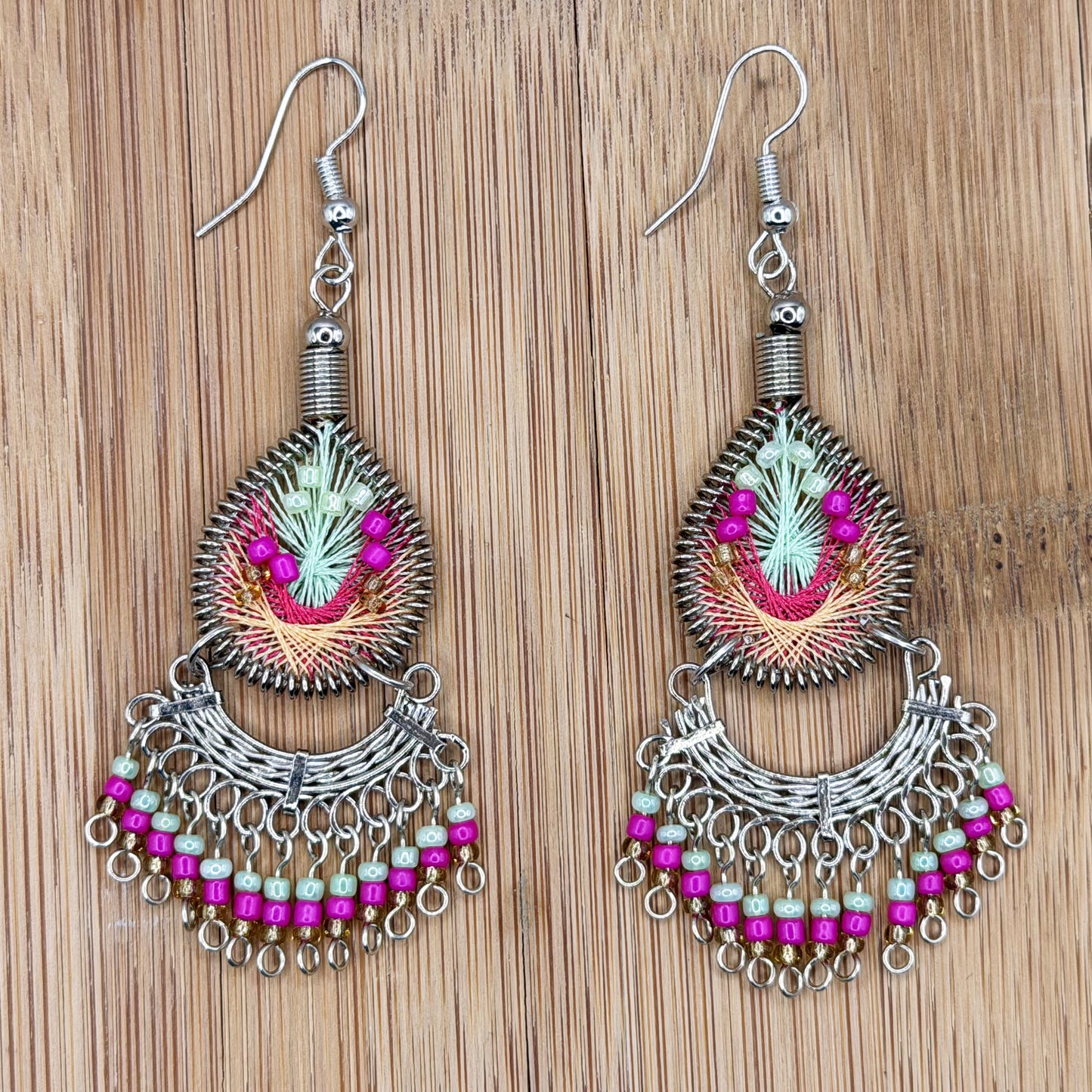 Silk Thread & Stainless Steel Dangle Earrings - Gem Avenue Retail