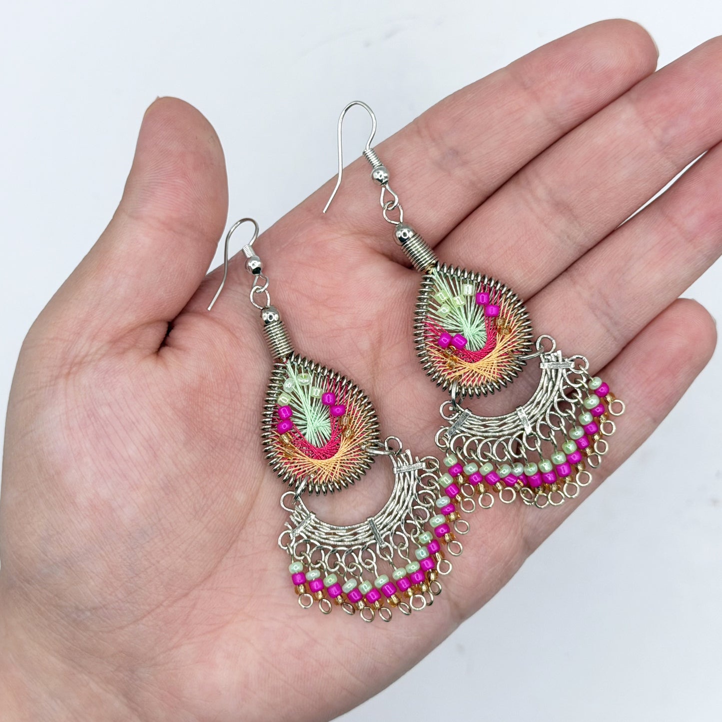 Silk Thread & Stainless Steel Dangle Earrings - Gem Avenue Retail