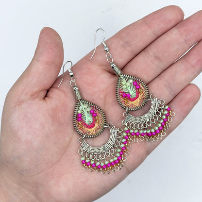 Silk Thread & Stainless Steel Dangle Earrings - Gem Avenue Retail