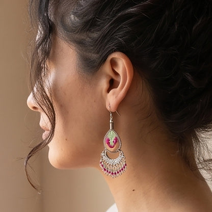 Silk Thread & Stainless Steel Dangle Earrings - Gem Avenue Retail