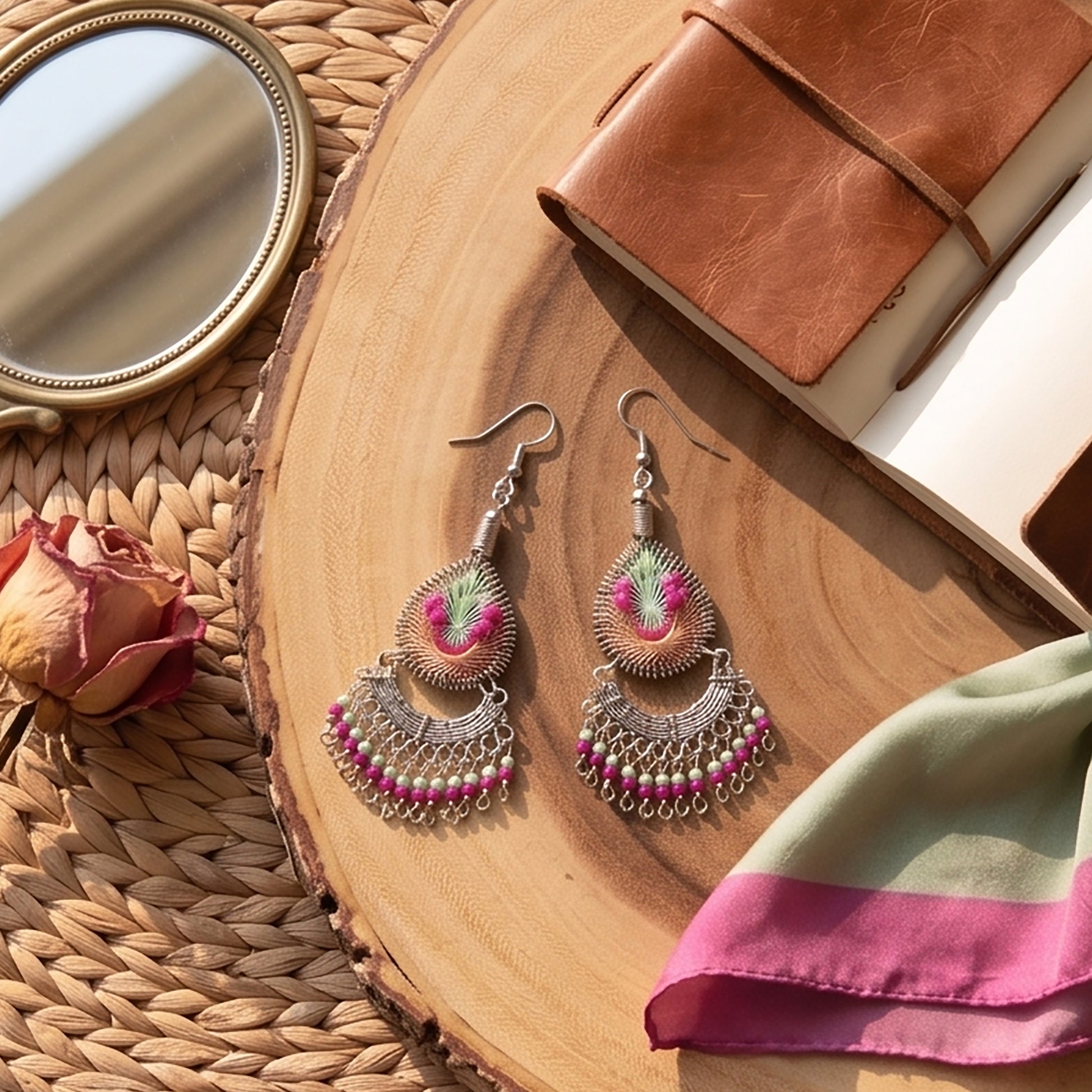 Silk Thread & Stainless Steel Dangle Earrings - Gem Avenue Retail