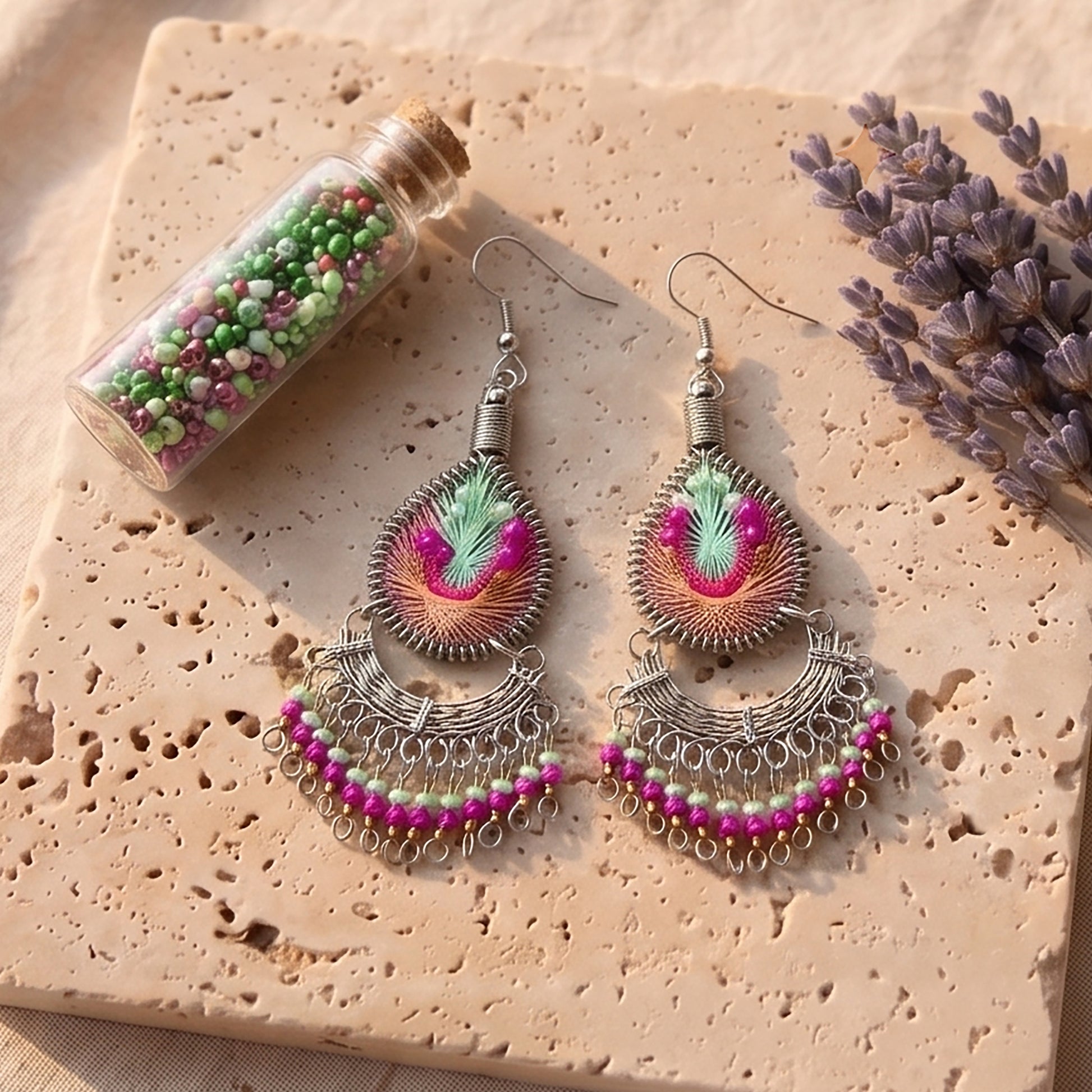 Silk Thread & Stainless Steel Dangle Earrings - Gem Avenue Retail
