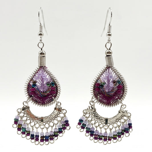 Peruvian Silk Thread Earrings Handcrafted Stainless Steel Boho Dangle Jewelry Handmade Statement Gift