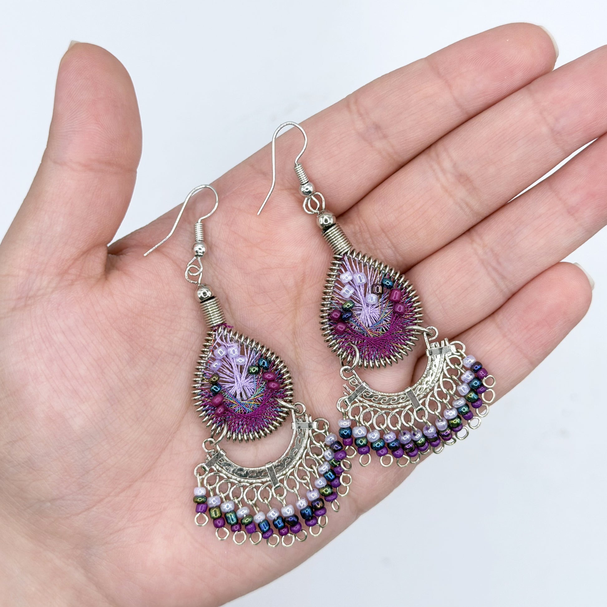 Silk Thread & Stainless Steel Dangle Earrings - Gem Avenue Retail