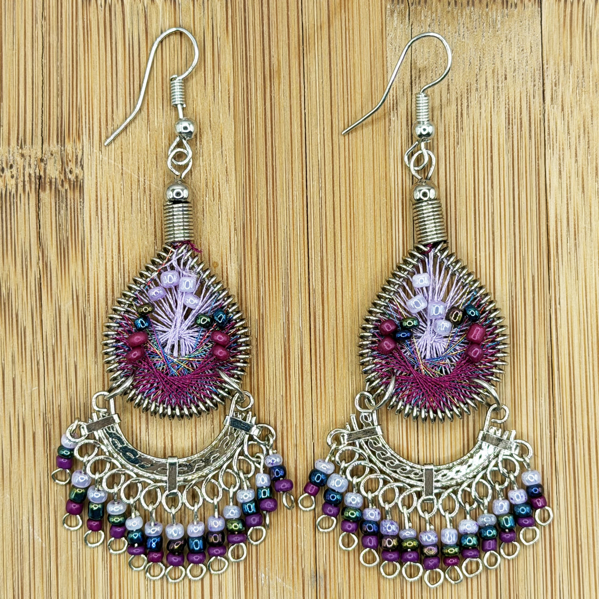 Silk Thread & Stainless Steel Dangle Earrings - Gem Avenue Retail