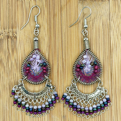 Silk Thread & Stainless Steel Dangle Earrings - Gem Avenue Retail