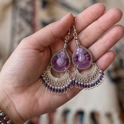 Silk Thread & Stainless Steel Dangle Earrings - Gem Avenue Retail