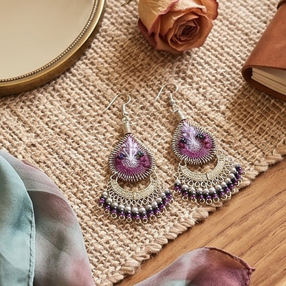 Silk Thread & Stainless Steel Dangle Earrings - Gem Avenue Retail