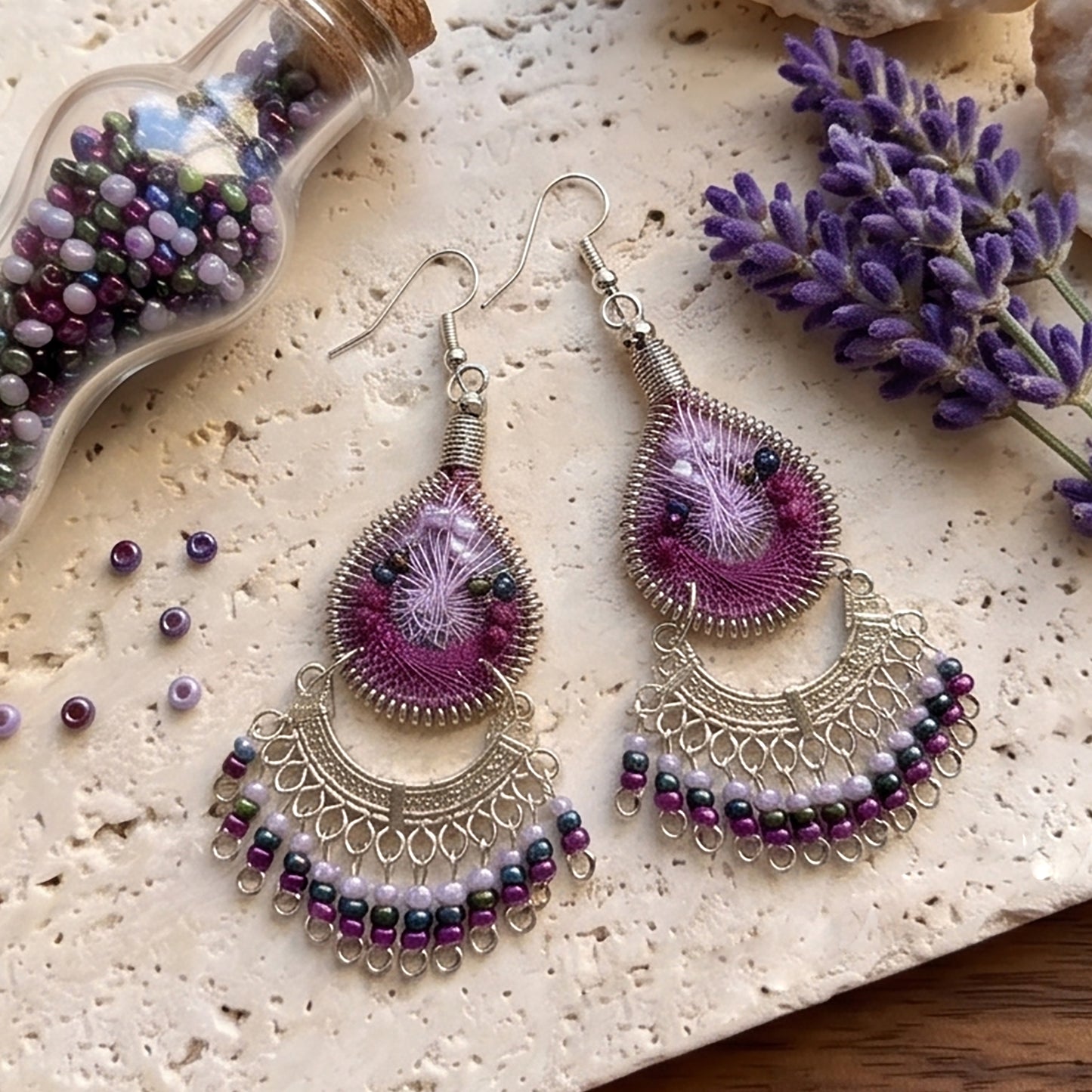 Silk Thread & Stainless Steel Dangle Earrings - Gem Avenue Retail