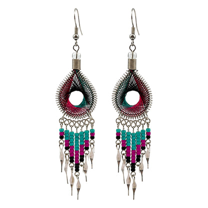 Silk Thread & Stainless Steel Dangle Earrings - Gem Avenue Retail