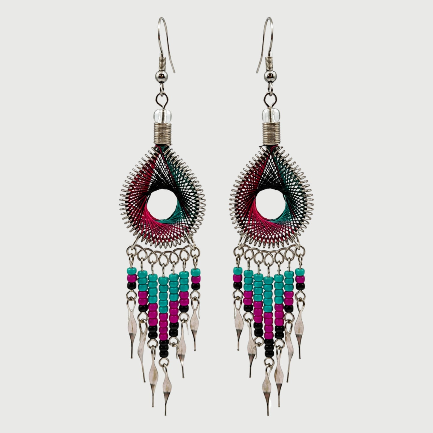 Handcrafted Peruvian Silk Thread & Stainless Steel Dangle Earrings