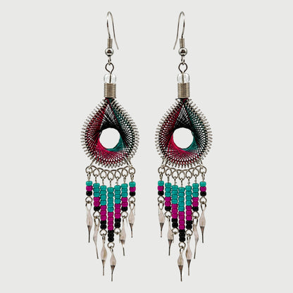 Handcrafted Peruvian Silk Thread & Stainless Steel Dangle Earrings