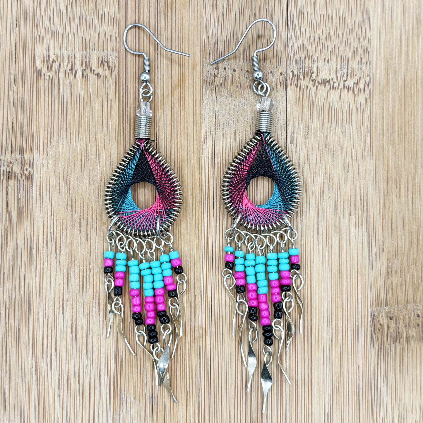 Silk Thread & Stainless Steel Dangle Earrings - Gem Avenue Retail