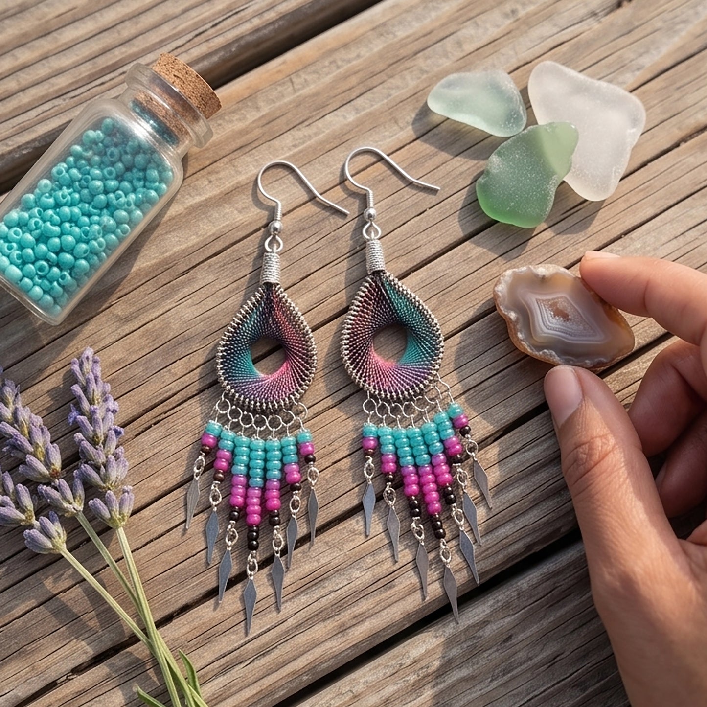 Silk Thread & Stainless Steel Dangle Earrings - Gem Avenue Retail