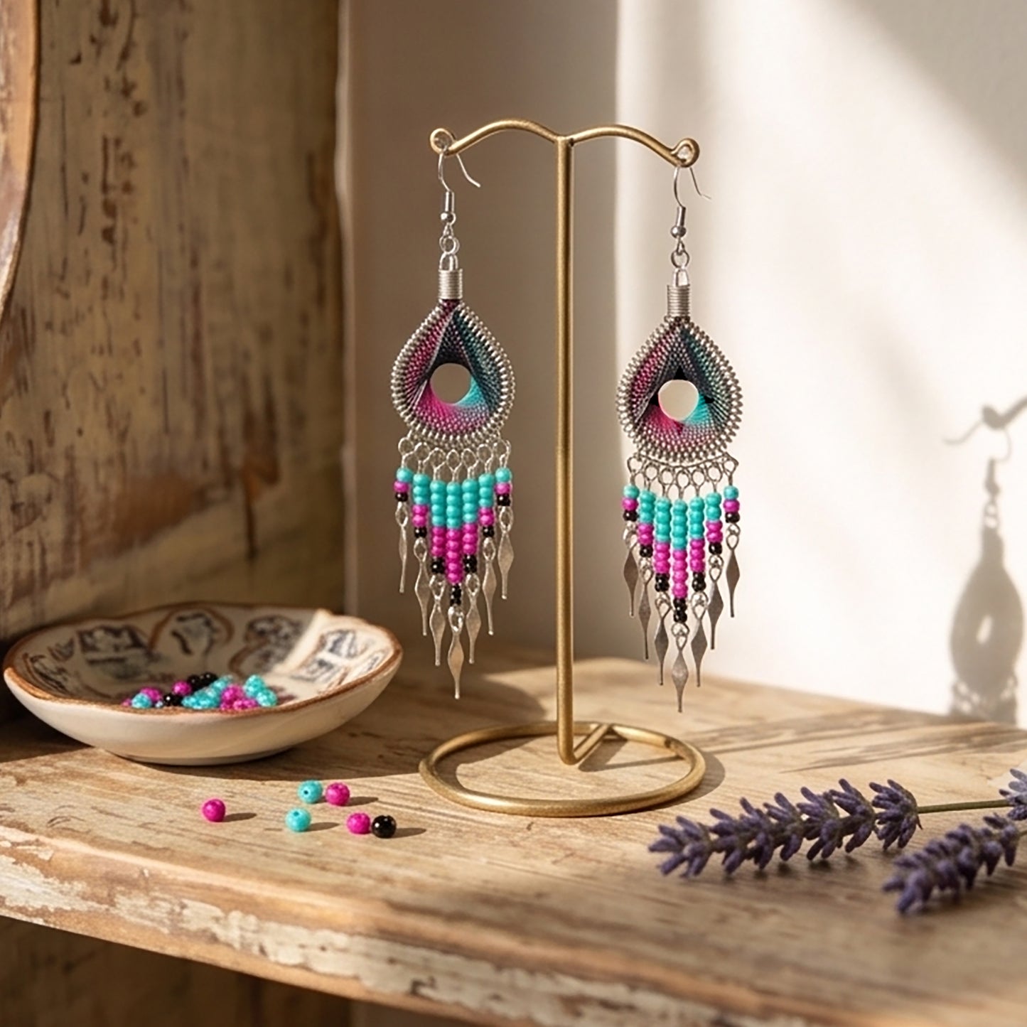 Silk Thread & Stainless Steel Dangle Earrings - Gem Avenue Retail