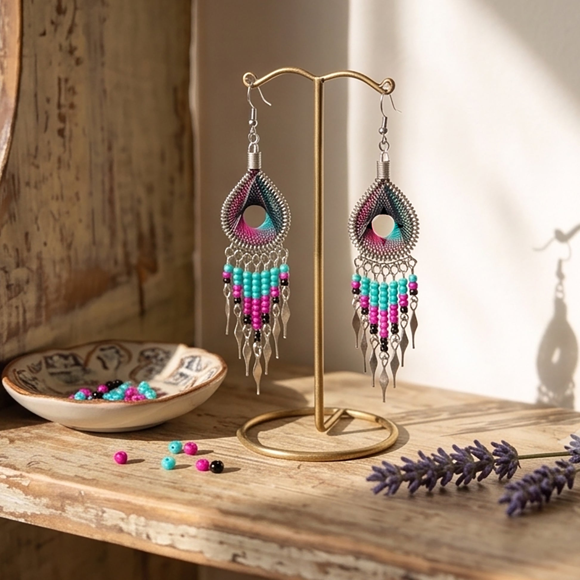 Silk Thread & Stainless Steel Dangle Earrings - Gem Avenue Retail