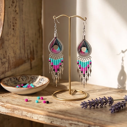 Silk Thread & Stainless Steel Dangle Earrings - Gem Avenue Retail