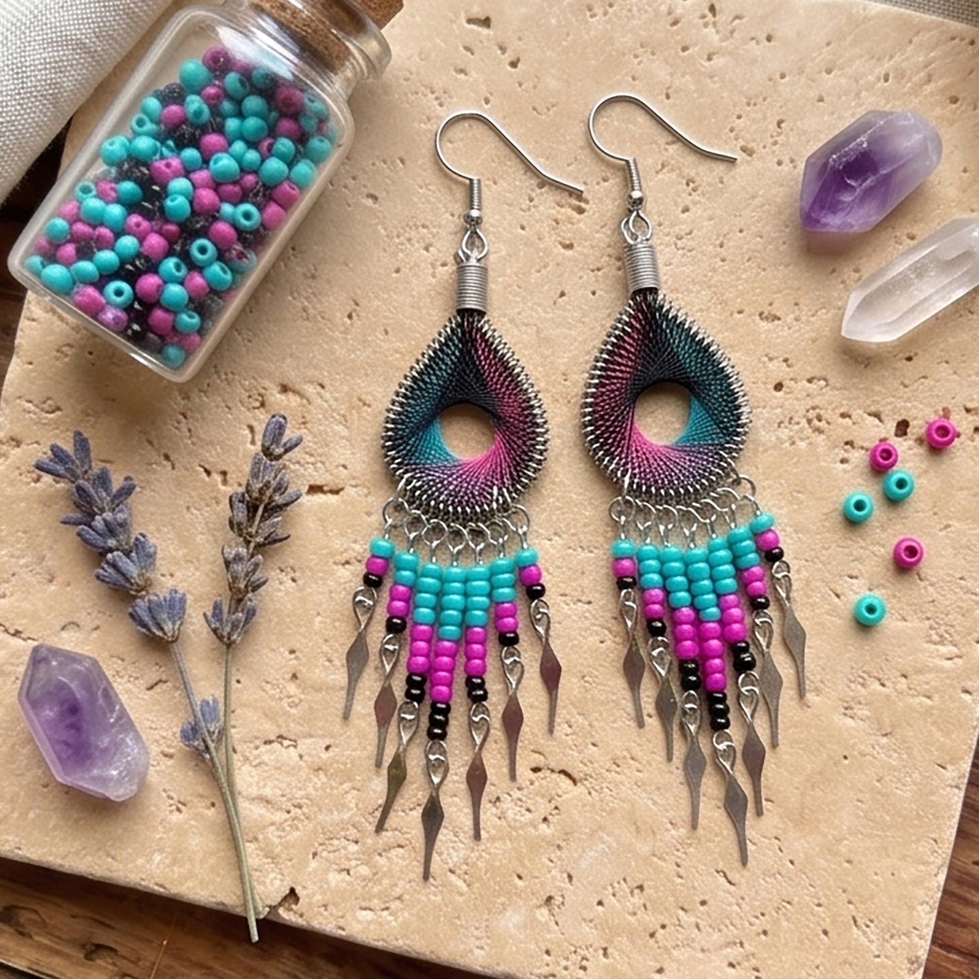 Silk Thread & Stainless Steel Dangle Earrings - Gem Avenue Retail